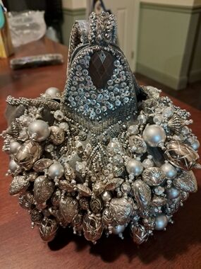 Mary Frances Silver Beaded Embellished Satchel Purse